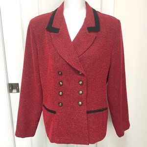 VINTAGE Double-Breasted Red and Black Lightweight Suit Blazer Size 14